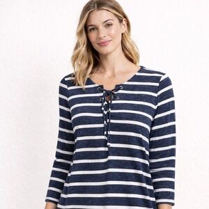 SONOMA Goods for Life Women Striped Lace Up Neck 3/4 Sleeve Top Size S